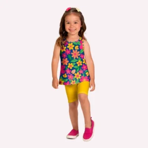 Conjunto femenino short ciclista + regata estampada
