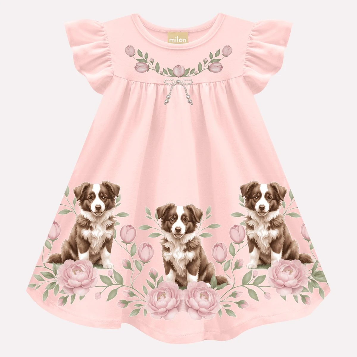 Vestido Infantil con Moños de Perlas Bordadas - Imagen 2