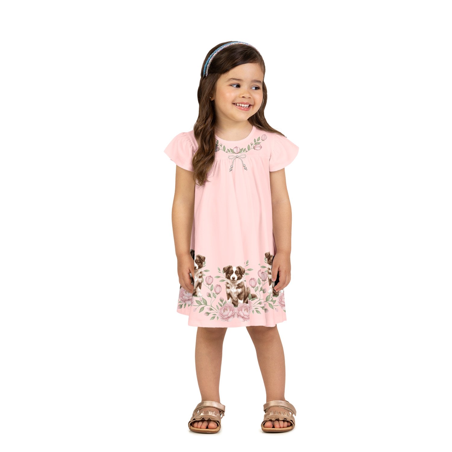 Vestido Infantil con Moños de Perlas Bordadas
